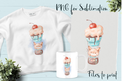 Cute Fox sublimation. Design for printing.