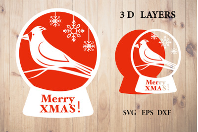 Cardinal SVG. Snowglobe SVG. Cardinal 3D. XMAS SVG.