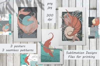 Seahorses PNG. Sublimation Designs. Files for printing.