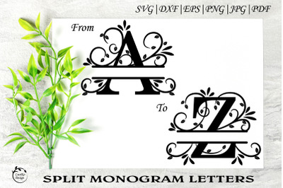 Split monogram letters A - Z. Alphabet letters A-Z. SVG, PNG
