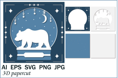 Snow Globe Bear SVG, Christmas Papercut