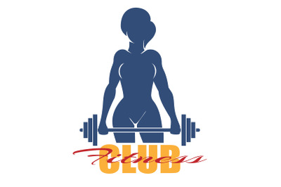 Fitness Emblem or Logo With Training Woman and Barbell