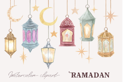 Ramadan watercolor clipart and patterns
