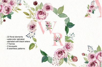 Watercolor roses clipart.