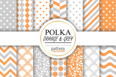 Polka Orange&nbsp;And Grey Digital Paper - S0304