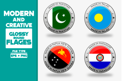 Made in Palau modern and creative round glossy flag set