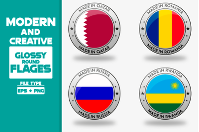 Made in Qatar modern and creative round glossy flag set