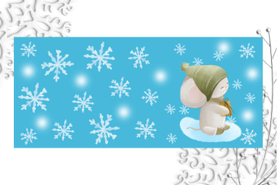 Coffee mug wrap - winter mouse sublimation design