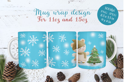 Coffee mug wrap - winter bear sublimation design