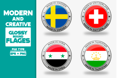 Made in Sweden modern and creative round glossy flag set