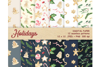 Christmas Watercolor Papers. Christmas background, holiday paper, Swee