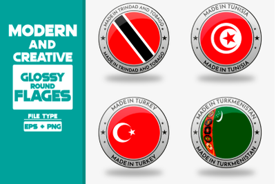 Made in Tunisia modern and creative round glossy flag set