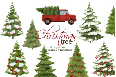 Christmas tree clipart, Red christmas truck