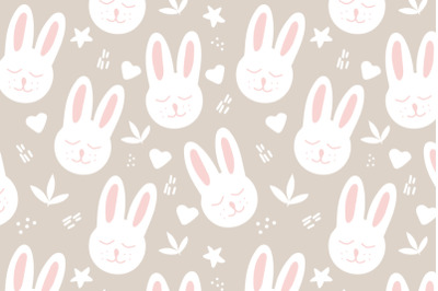 bunny seamless pattern grey white