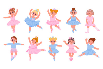 Cartoon ballerina princesses, cute girls dancers characters. Girl in t