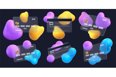 Realistic credit card mockup in glassmorphism style with blur. Transpa