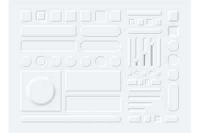 3d interface elements, buttons, menu and sliders in neumorphism style.