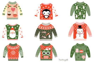 Ugly Christmas sweaters clipart, Cute Christmas sweater clip art, Kawaii Christmas