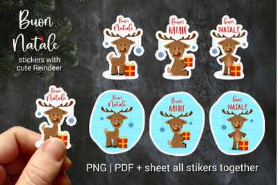 Merry Christmas in Italian, Buon Natale cute reindeer stickers