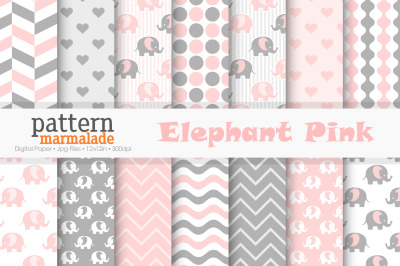Elephant Pink And Grey Digital Paper - S1010