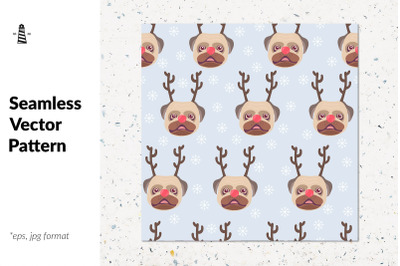 Christmas pug dog seamless pattern