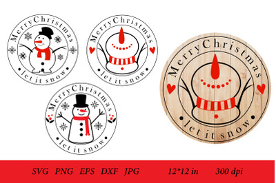 Snowman SVG. Christmas Ornament. Christmas Round Sign SVG