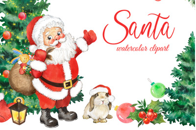 Santa Claus clipart. Santa PNG. Christmas card. Merry Christmas.
