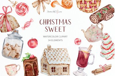 Watercolor Christmas sweets clipart