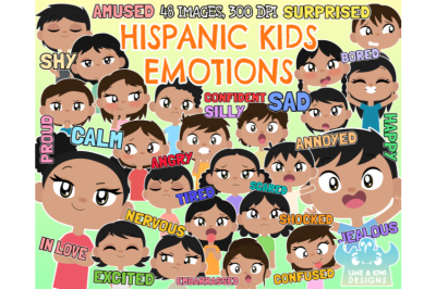 Hispanic Kids Emotions Clipart - Lime and Kiwi Designs