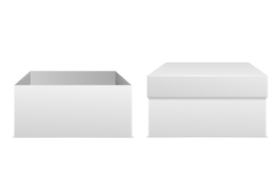 Packaging boxes realistic. White empty box side view mockup&2C; consumer