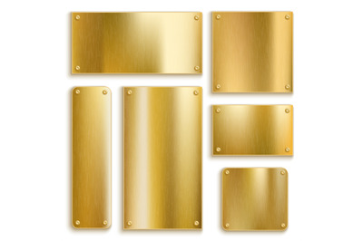 Plates golden. Metallic yellow plate&2C; gold shiny square and rectangula