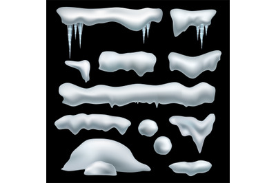 Snow realistic caps. Snowdrifts, snowballs and snowcaps borders with i