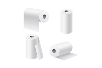 Paper rolls realistic. 3d white kitchen towel or toilet tissue on card