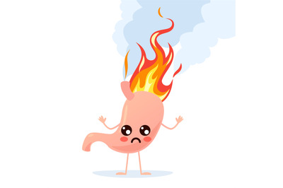 Heartburn and ulcer concept. Burning stomach. Human body part with red