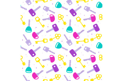 Seamless pattern keys. Cartoon flat colored keys background, decorativ