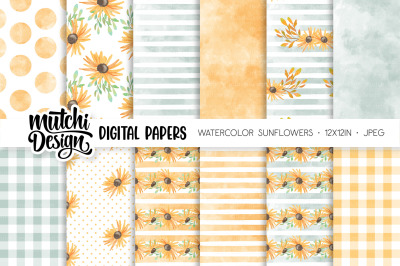 Watercolor Sunflower Digital Papers
