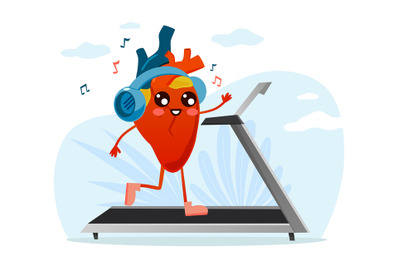 Useful healthy training for heart. Body organ runs on treadmill and li