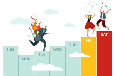 Working week and weekend plans. Calendar weekly chart with business oc