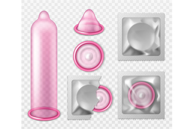 Realistic condom. Intimate protection, rubber transparent product, pin