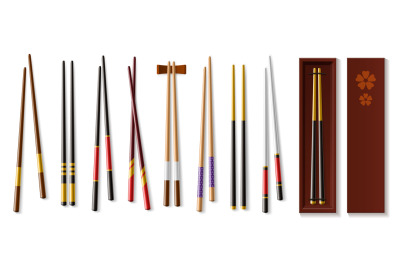 Realistic chopsticks. Asian tableware. Traditional Japanese or Chinese