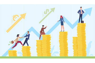 Money growing chart. Progress increase. Stacks of coins and business p