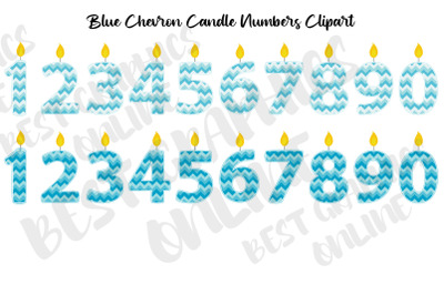 Blue Chevron Candle Numbers Clipart, Birthday Candle Clipart