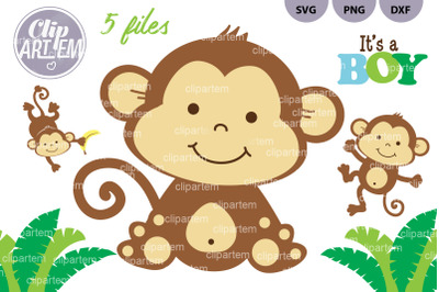 Cute Baby Monkey Bundle SVG PNG clip art, cutting files, vector
