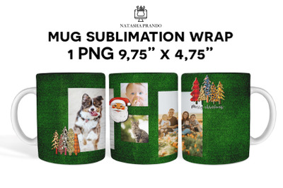 Green Mug Wrap, Santa Photo Mug Sublimation