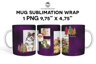 Purple Mug Wrap, Santa Photo Mug PNG Sublimation