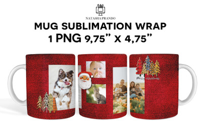 Red Mug Wrap, Santa Photo Mug PNG Sublimation