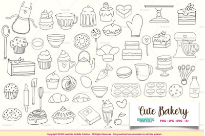 cute bakery, svg bundle, Coloring page