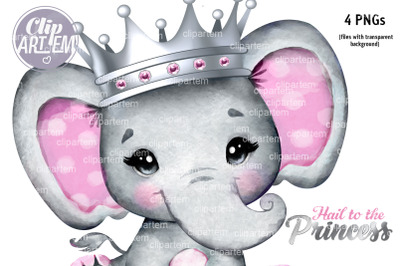 Silver Pink Royal Baby Elephant Princess with  Silver Crown 4 PNG