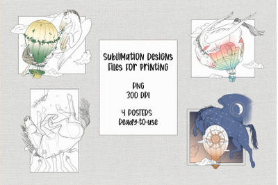Fairy Pegasus Posters PNG. Sublimation Designs.