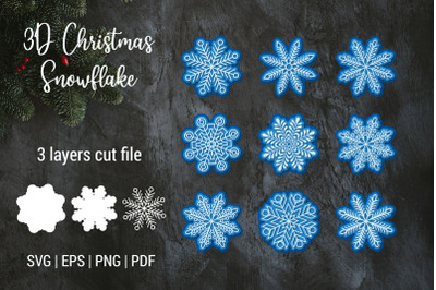 Christmas 3D Snowflakes paper cut set, layered Snowflake ornaments